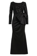 Stylish Refined Beautiful Elegant Black Sequin Mermaid Long Sleeve Floor-Length Prom Dress