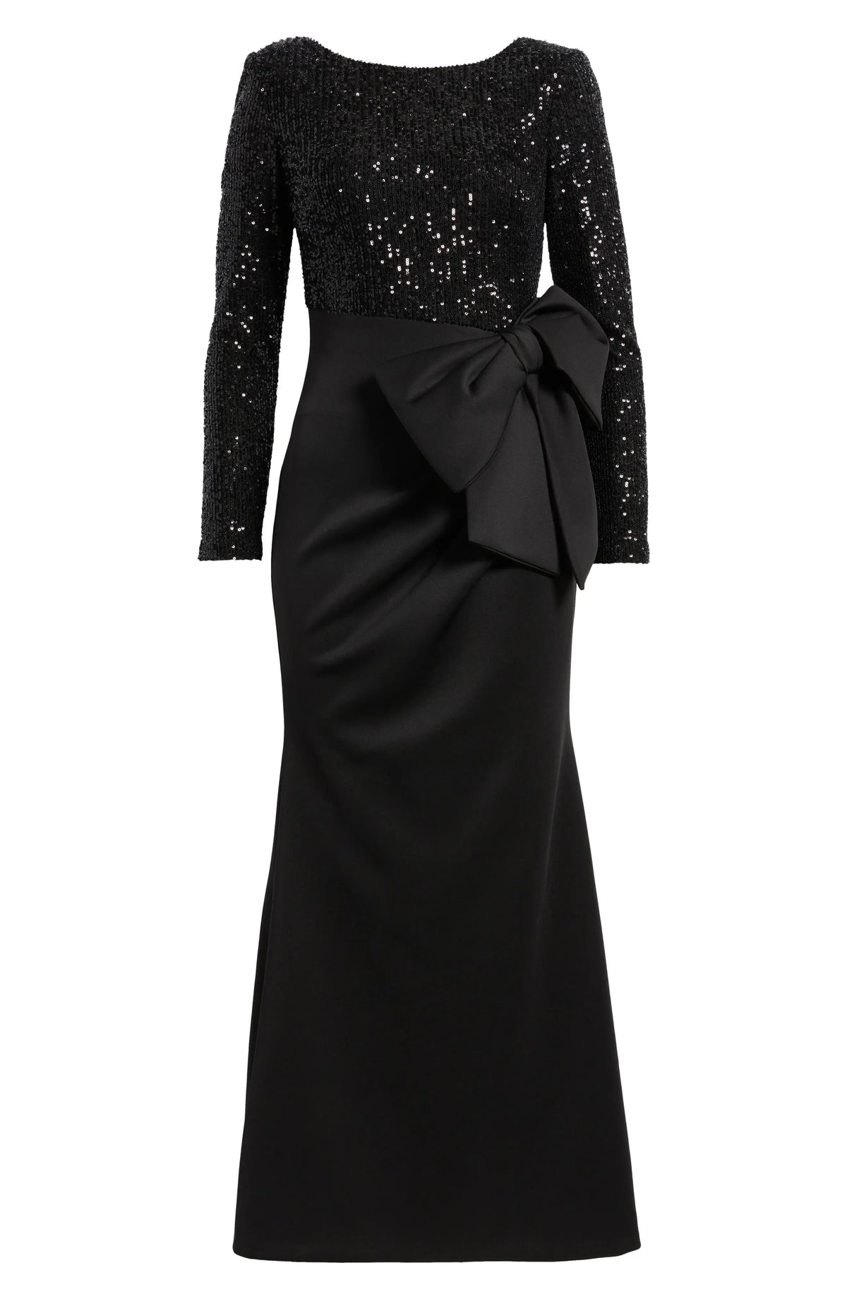 Stylish Refined Beautiful Elegant Black Sequin Mermaid Long Sleeve Floor-Length Prom Dress