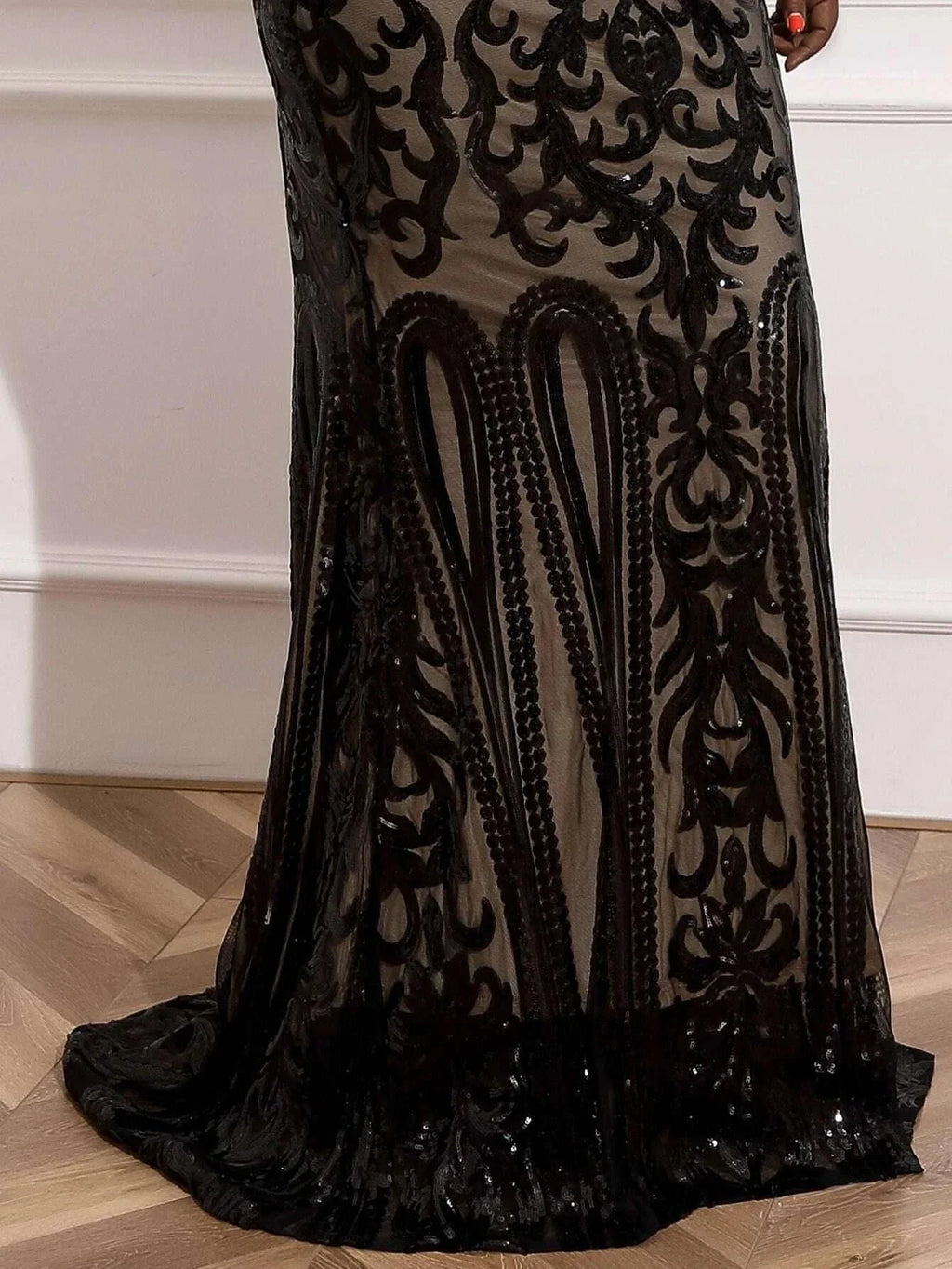 Sophisticated Elegant Black Lace Mermaid High Neck Long Sleeve Long Prom Dress