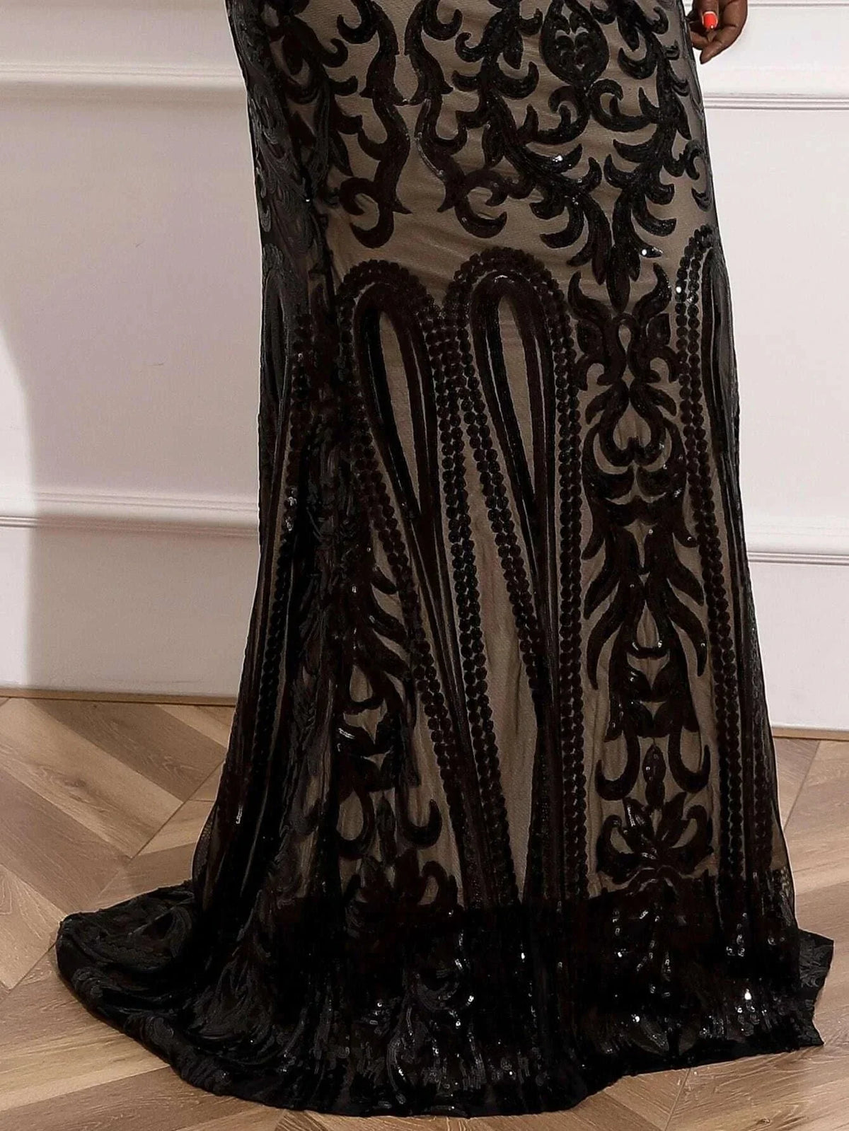 Sophisticated Elegant Black Lace Mermaid High Neck Long Sleeve Long Prom Dress