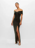 Beautiful Timeless Elegant Olive Green Velvet Mermaid Off-The-Shoulder Sleeveless Floor-Length Prom Dress