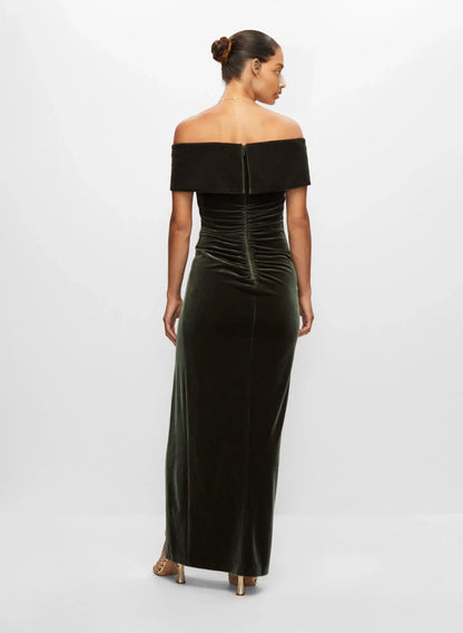 Beautiful Timeless Elegant Olive Green Velvet Mermaid Off-The-Shoulder Sleeveless Floor-Length Prom Dress