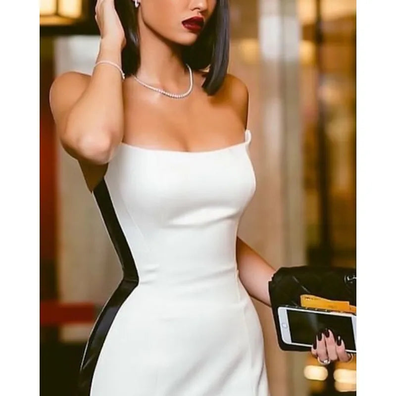 Black Mermaid Strapless Sleeveless Two-tone White Maxi Prom Dress for Women Custom