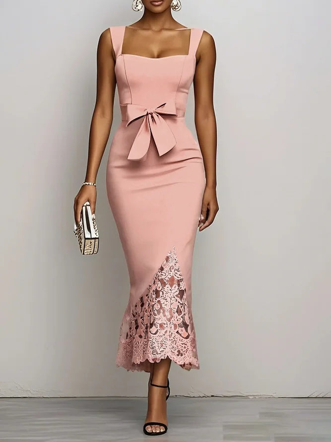 Sophisticated Graceful Stylish Elegant Blush Pink Lace Mermaid Sweetheart Sleeveless Evening Dress