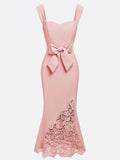 Sophisticated Graceful Stylish Elegant Blush Pink Lace Mermaid Sweetheart Sleeveless Evening Dress