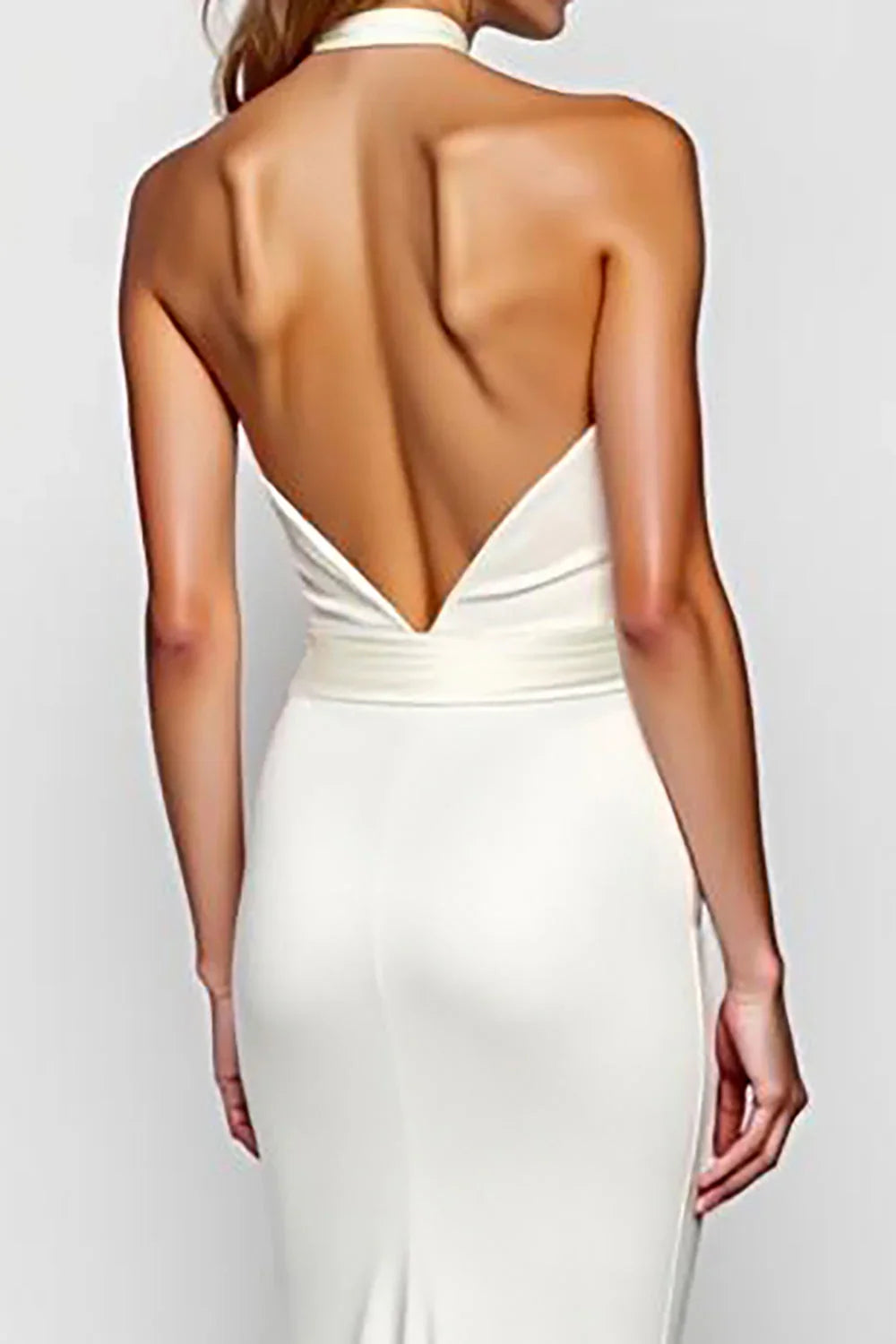 Beautiful Timeless Special Occasion Elegant Ivory Satin Mermaid Halter Sleeveless Evening Dress