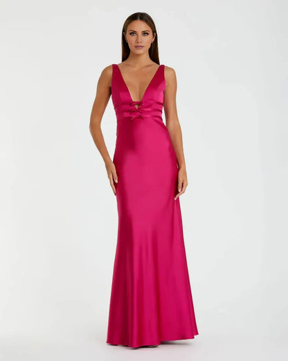 Beautiful Timeless Special Occasion Elegant Red Satin Mermaid Sleeveless Floor-Length Prom Dress
