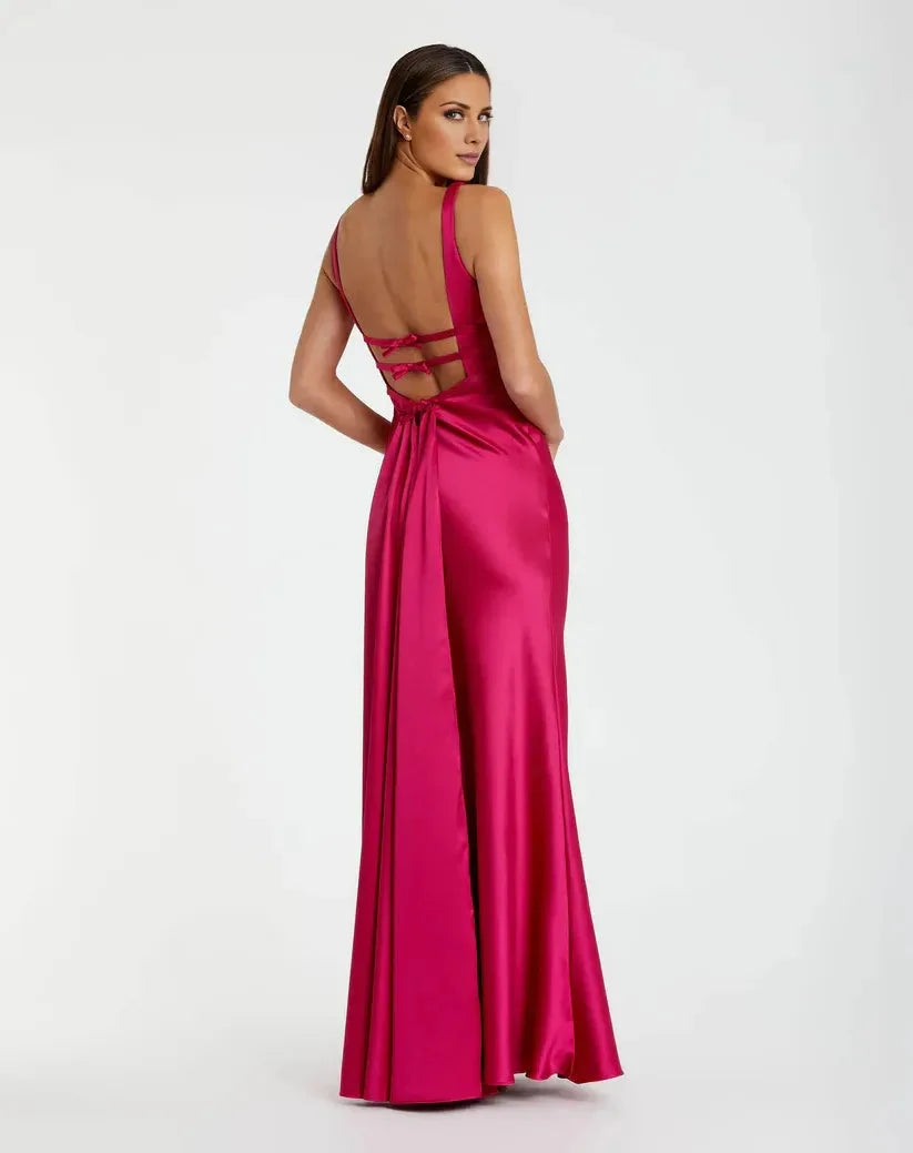 Beautiful Timeless Special Occasion Elegant Red Satin Mermaid Sleeveless Floor-Length Prom Dress