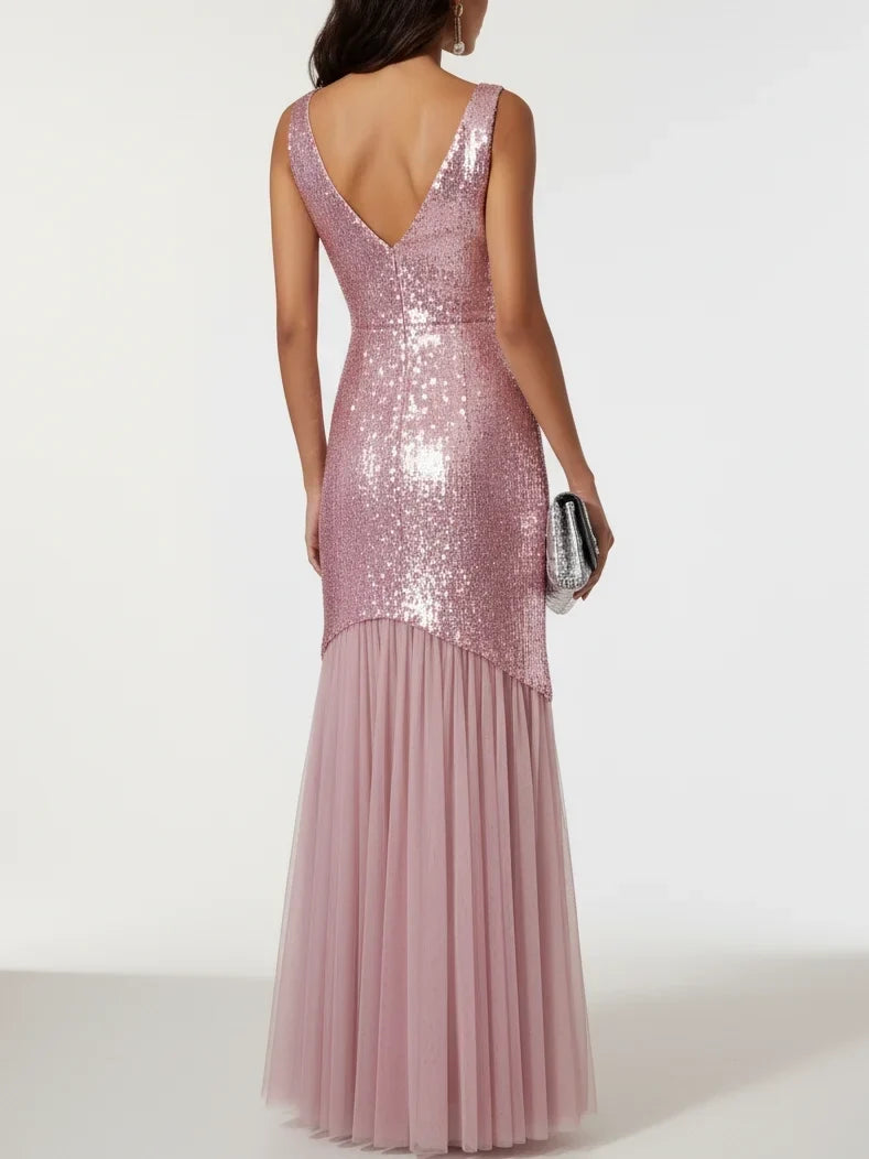 Refined Beautiful Timeless Elegant Blush Pink Tulle Mermaid Sleeveless Floor-Length Prom Dress