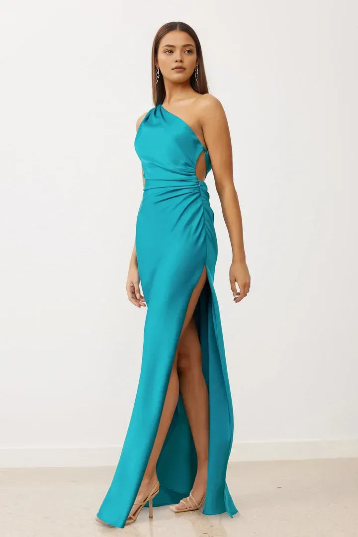 Refined Beautiful Timeless Chic Elegant Red Satin Sheath Sleeveless Floor-Length Prom Dress