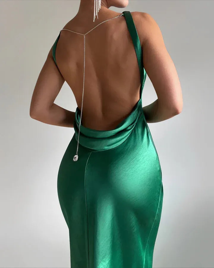 Refined Beautiful Timeless Elegant Emerald Green Satin Sheath Sleeveless Floor-Length Prom Dress
