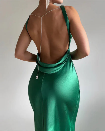 Refined Beautiful Timeless Elegant Emerald Green Satin Sheath Sleeveless Floor-Length Prom Dress