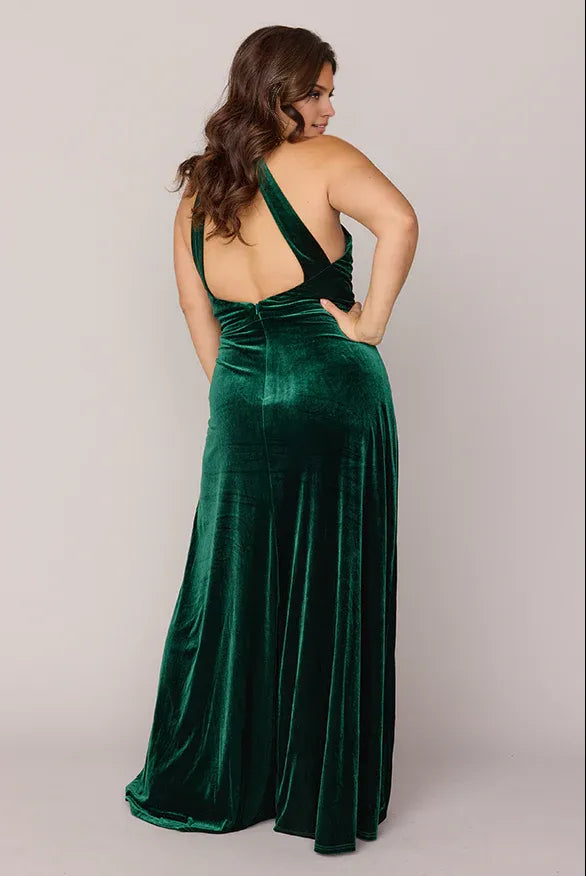 Stylish Elegant Emerald Green Velvet Sheath High Neck Sleeveless Floor-Length Prom Dress