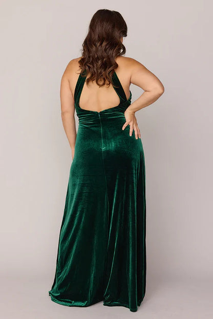 Stylish Elegant Emerald Green Velvet Sheath High Neck Sleeveless Floor-Length Prom Dress