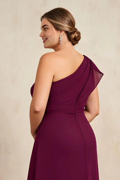 Elegant Burgundy Chiffon Sheath Asymmetric Sleeveless Floor-Length Mother of the Bride Dress
