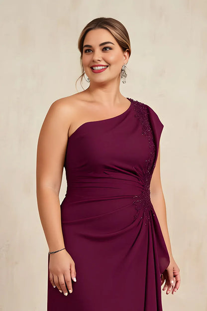 Elegant Burgundy Chiffon Sheath Asymmetric Sleeveless Floor-Length Mother of the Bride Dress