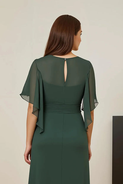 Chic Elegant Emerald Green Chiffon Sheath Floor-Length Mother of the Bride Dress