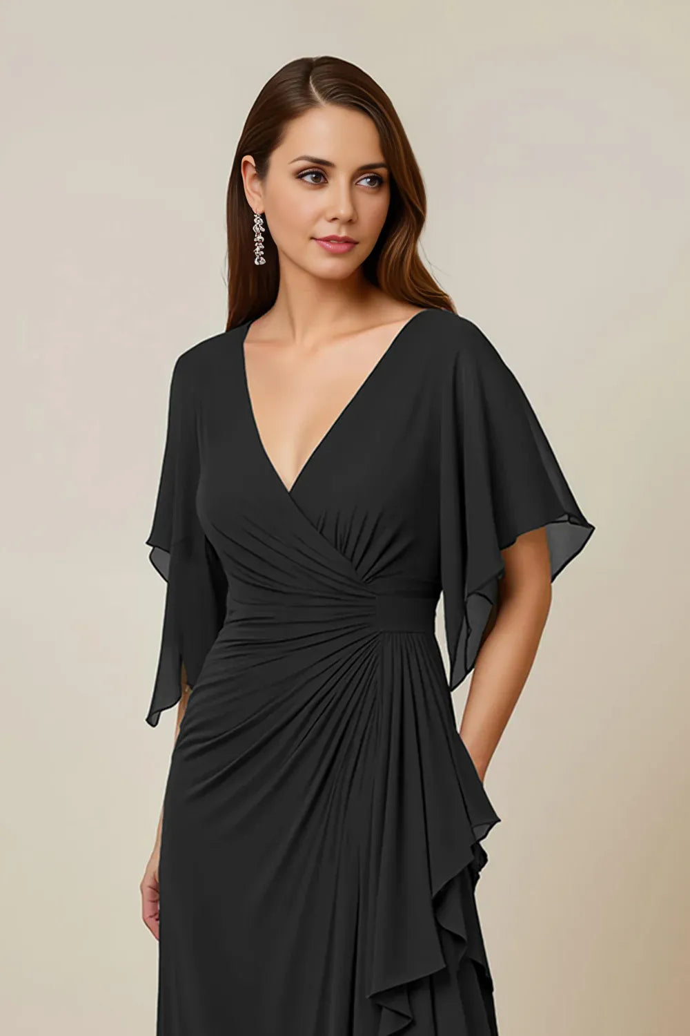 Chic Elegant Emerald Green Chiffon Sheath Floor-Length Mother of the Bride Dress
