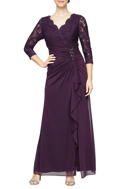 Elegant Purple Lace Sheath Long Sleeve Floor-Length Mother of the Bride Dress