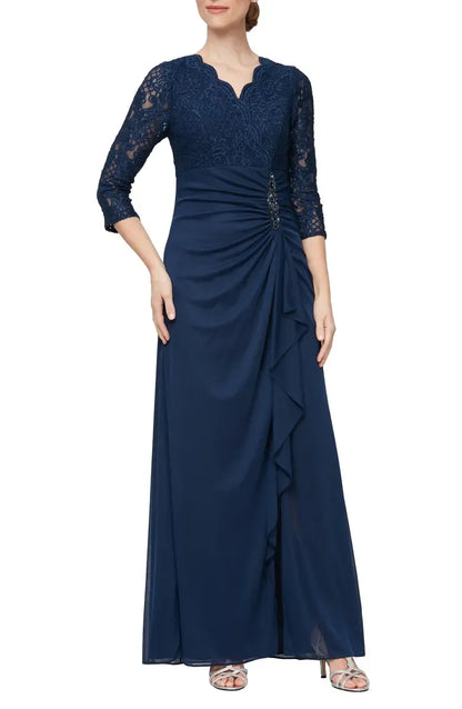 Elegant Purple Lace Sheath Long Sleeve Floor-Length Mother of the Bride Dress