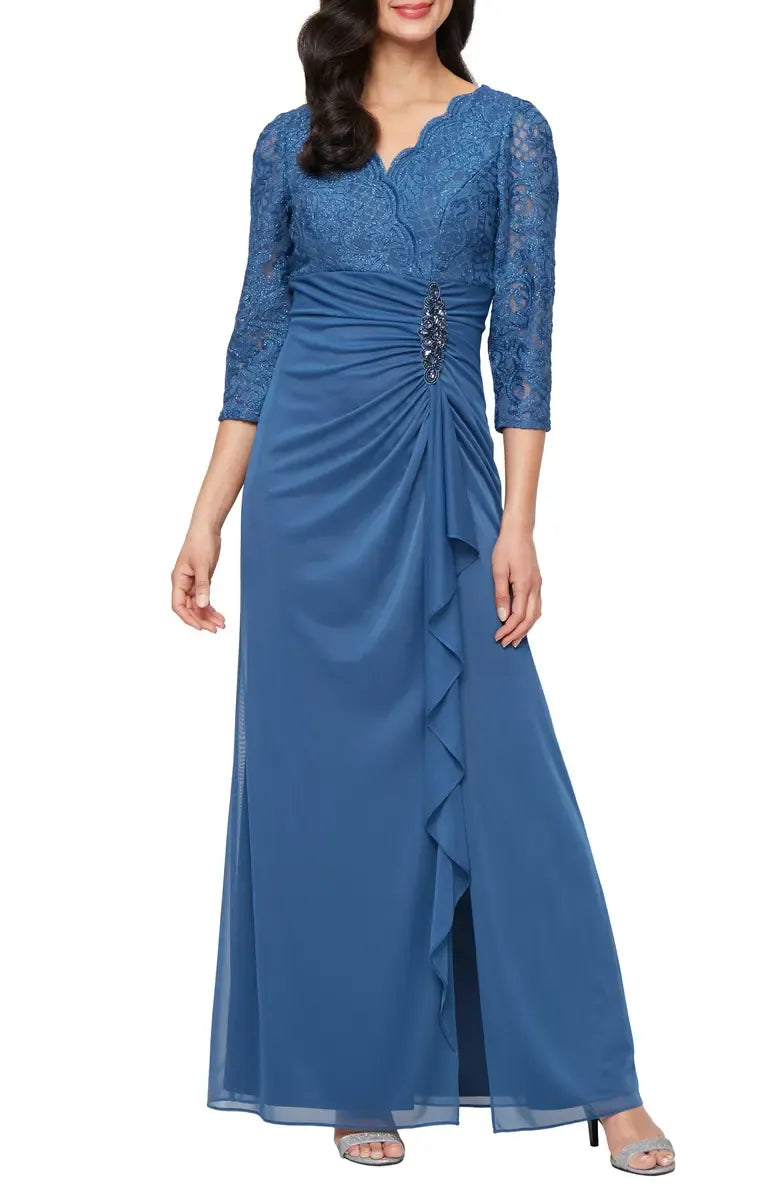 Elegant Purple Lace Sheath Long Sleeve Floor-Length Mother of the Bride Dress