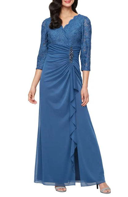 Elegant Purple Lace Sheath Long Sleeve Floor-Length Mother of the Bride Dress