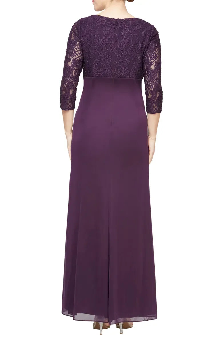 Elegant Purple Lace Sheath Long Sleeve Floor-Length Mother of the Bride Dress
