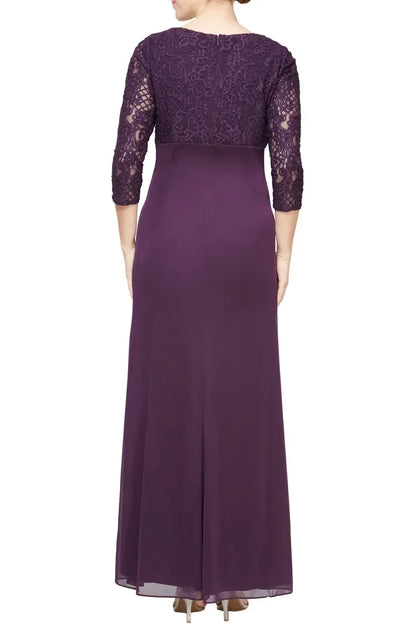 Elegant Purple Lace Sheath Long Sleeve Floor-Length Mother of the Bride Dress