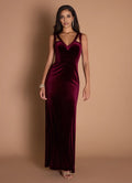 Stylish Refined Beautiful Timeless Elegant Burgundy Velvet Sheath Sleeveless Floor-Length Evening Dress