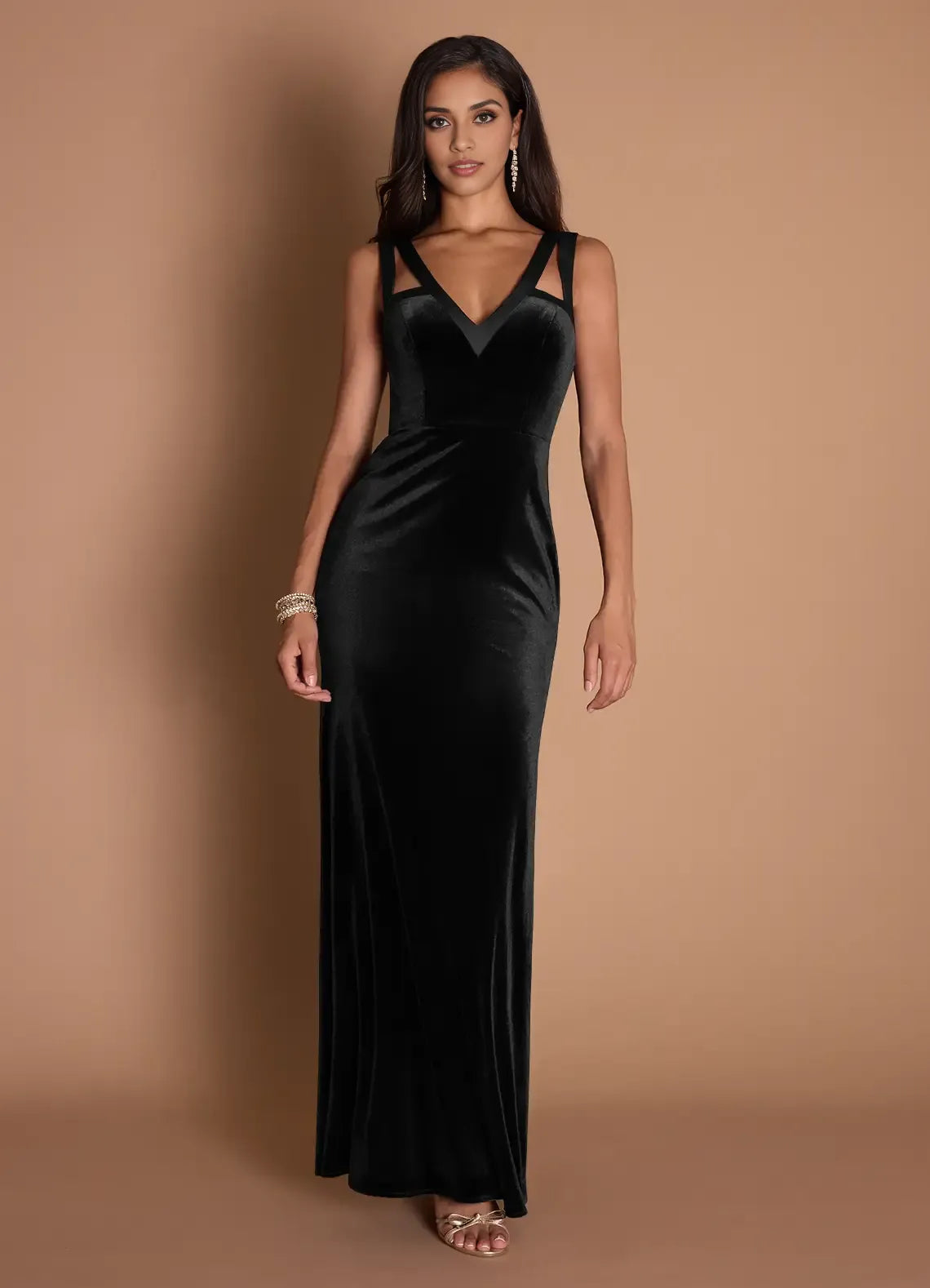 Stylish Refined Beautiful Timeless Elegant Burgundy Velvet Sheath Sleeveless Floor-Length Evening Dress
