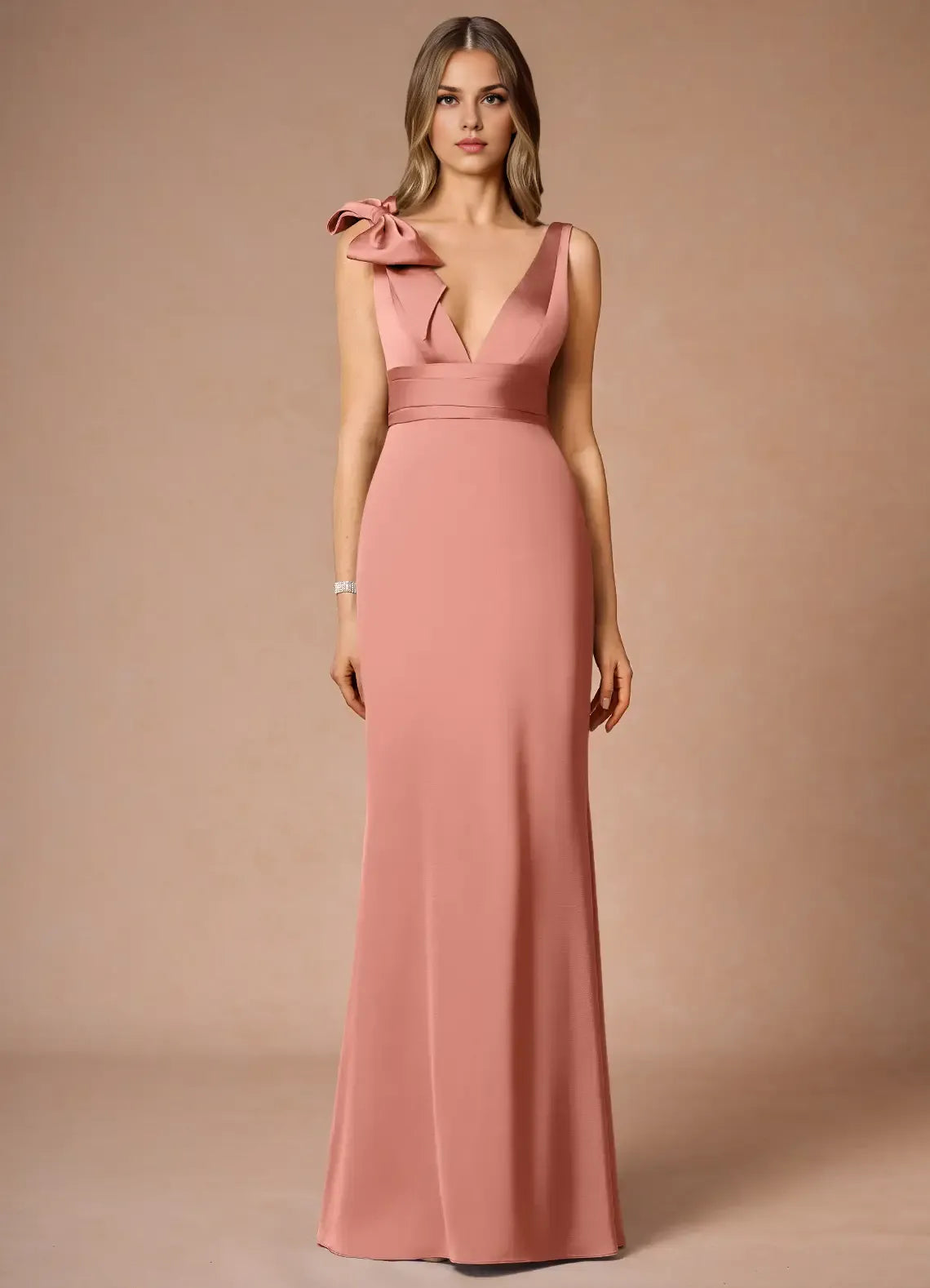 Graceful Stylish Refined Elegant Navy Blue Satin Sheath Sleeveless Floor-Length Evening Dress