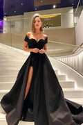 Black Sleeveless Evening Dress With Slit Long