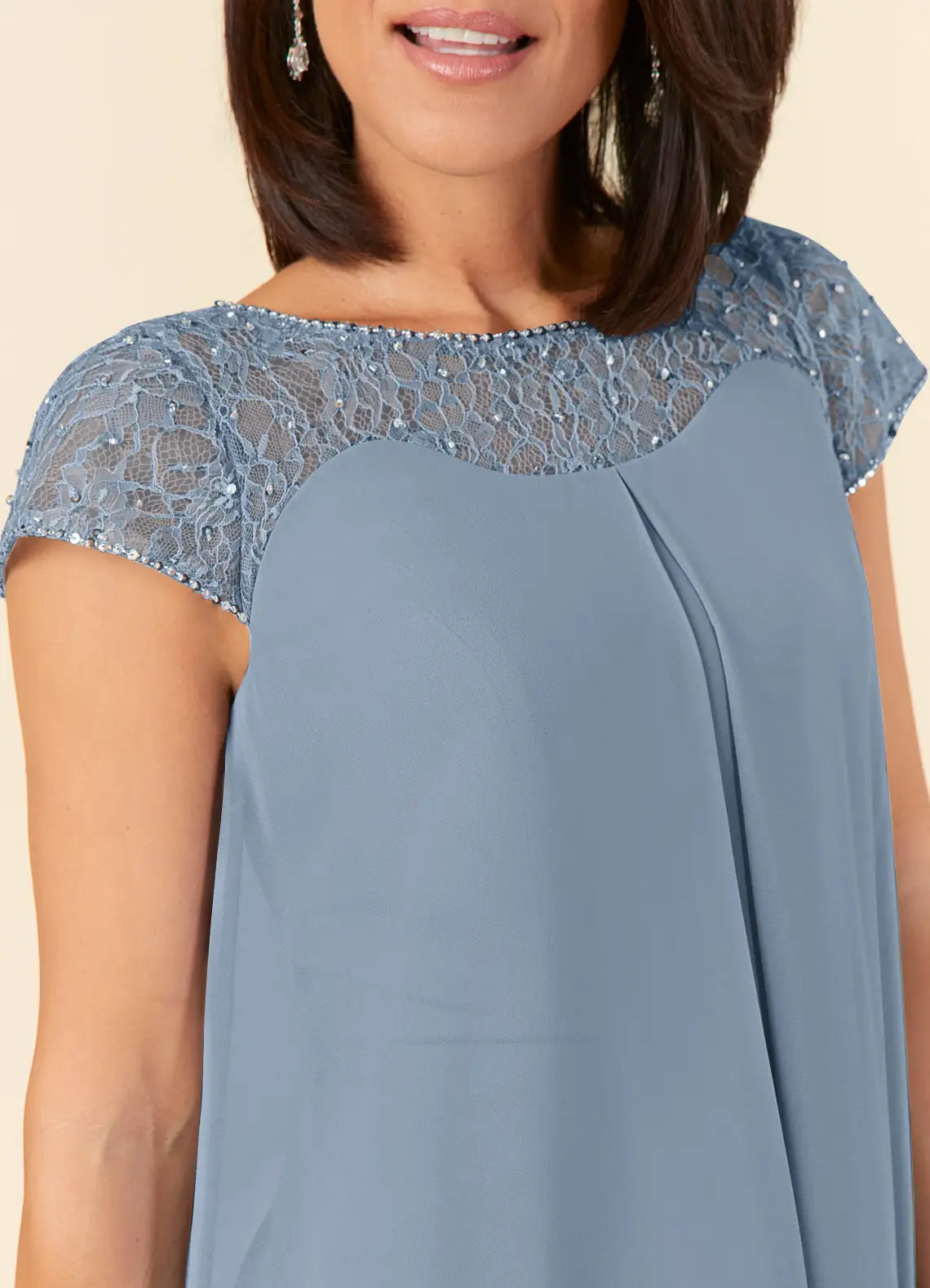Special Occasion Sophisticated Elegant Dusty Blue Chiffon Knee-Length Mother of the Bride Dress