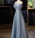 Gray Modest Ball Gown Off The Shoulder Long Party Dress Prom Dress