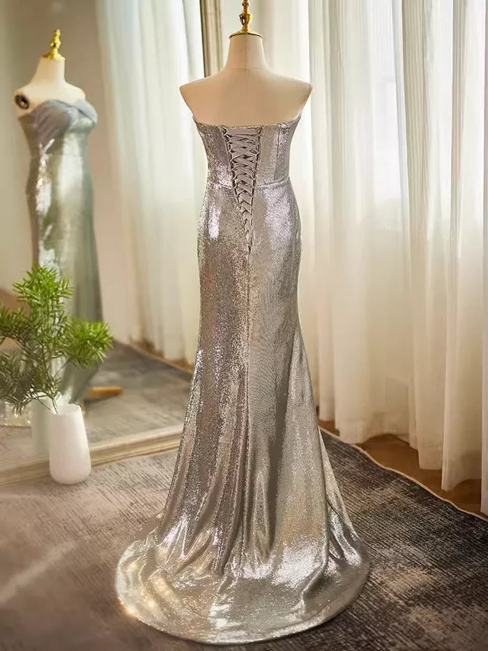Stylish Refined Beautiful Timeless Chic Elegant Lace Mermaid Strapless Sleeveless Party Dress
