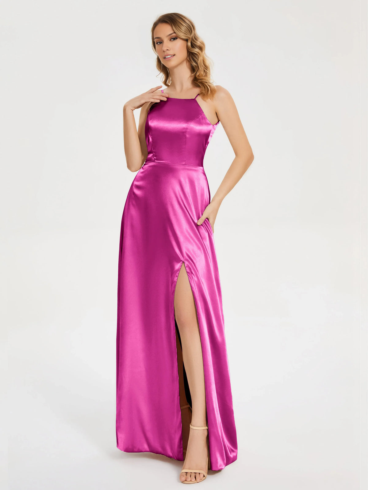 Beautiful Timeless Chic Elegant Black Satin A-Line High Neck Sleeveless Prom Dress