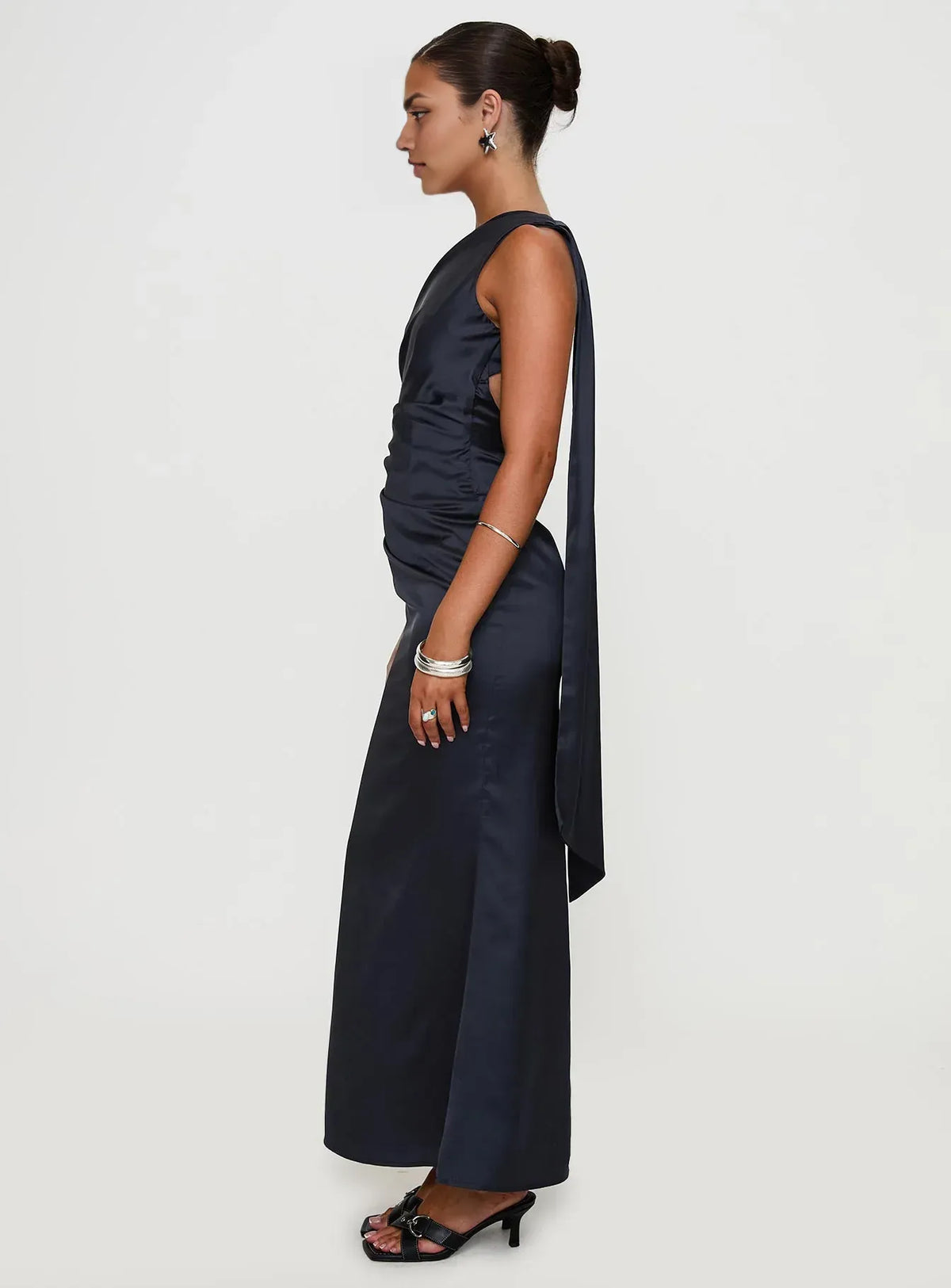 Timeless Special Occasion Sophisticated Graceful Elegant Navy Blue Satin Backless Prom Dress