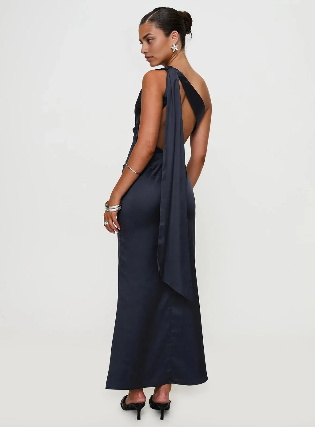 Timeless Special Occasion Sophisticated Graceful Elegant Navy Blue Satin Backless Prom Dress