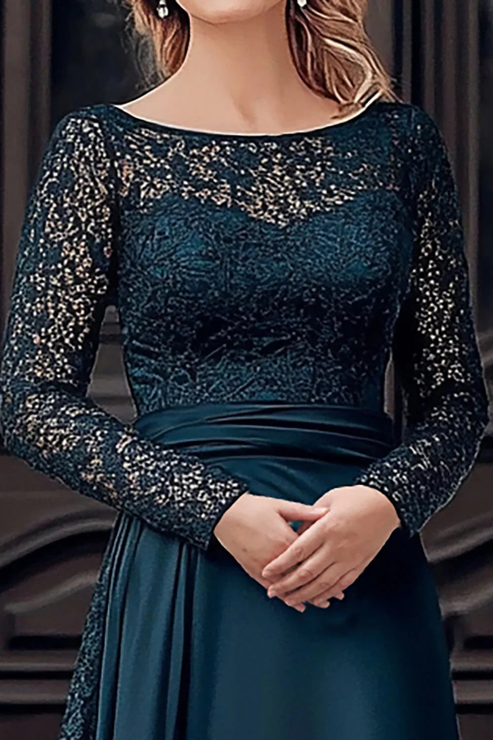 Navy A Line Floor Length Mother of the Bride Dress