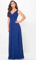 Navy Blue Evening Dress with V - Neckline Straps Ruched Bodice and Flowy Maxi Skirt for Elegant Occasions