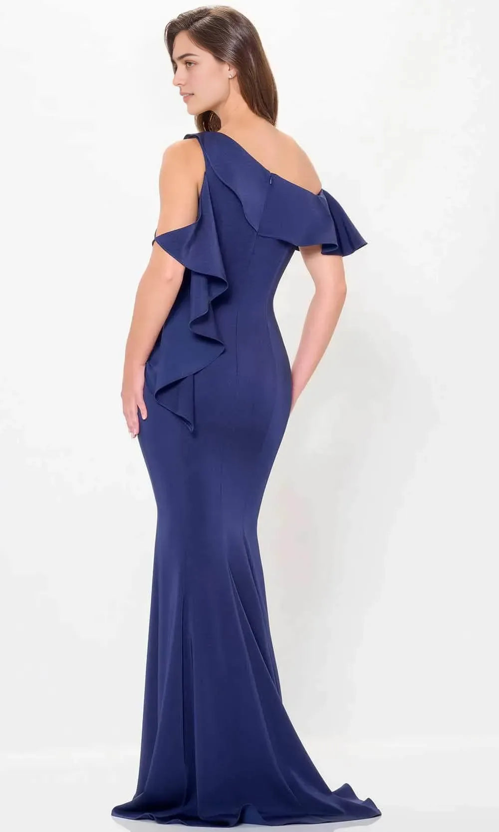 Navy Blue One - Shoulder Evening Gown with Asymmetric Ruffle Detail Embellishments and Mermaid Silhouette for Glamorous Occasions
