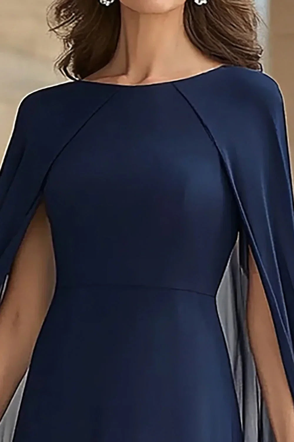 Navy Scoop Neck Mother of the Bride Dress with Cape