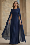 Navy Scoop Neck Mother of the Bride Dress with Cape