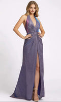 Purple Neck Iridescent Prom Dress with Plunging V - Neck Ruched Bodice High Side Slit A Showstopper for Gala Nights Dance Events