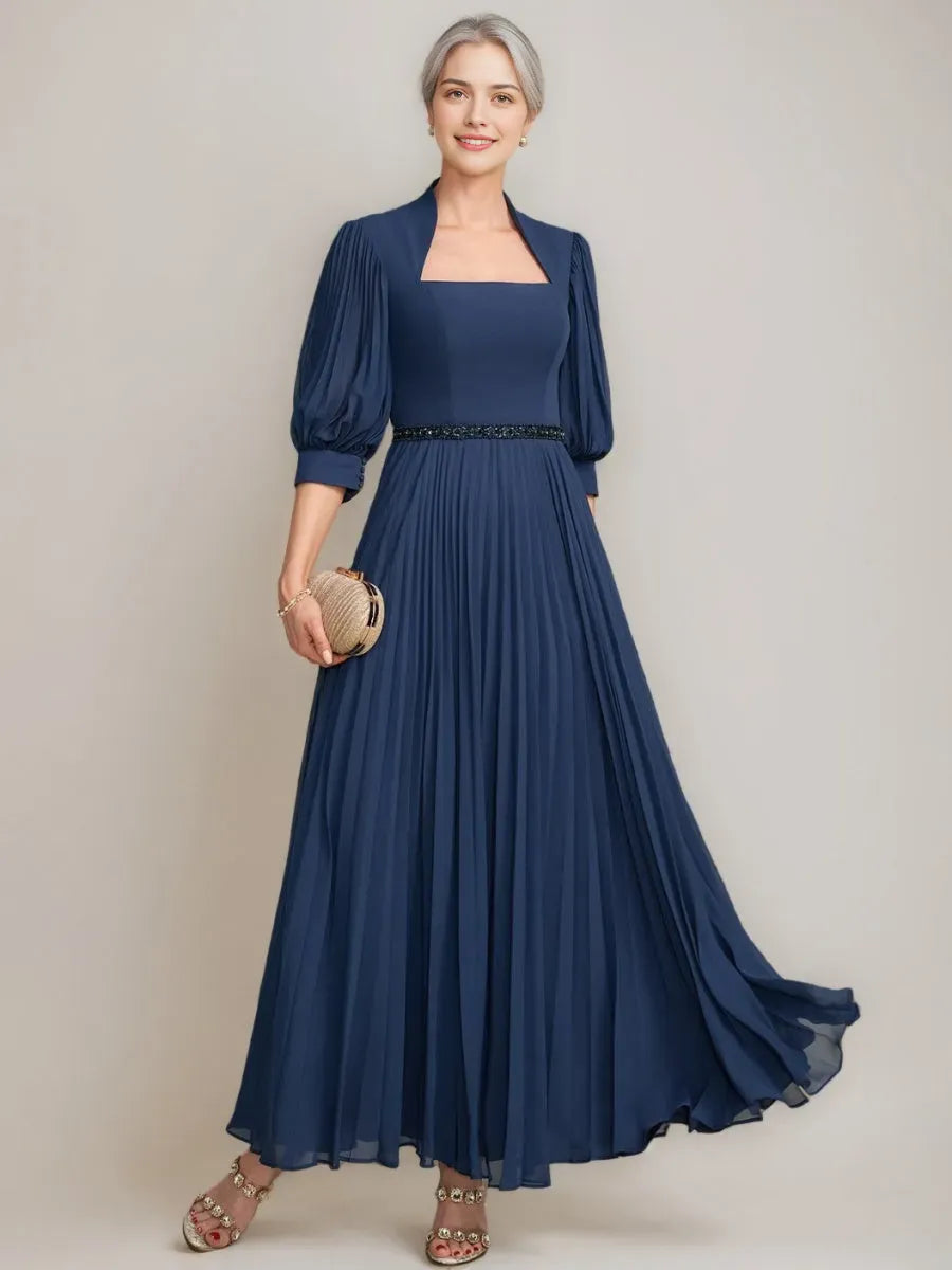 Elegant Red Sequin A-Line Classic-Neck Classic-Sleeve Classic-Back Floor-Length Mother-of-the-Bride Dress