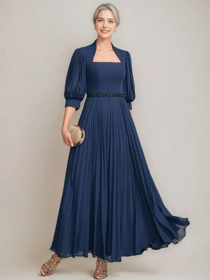 Elegant Red Sequin A-Line Classic-Neck Classic-Sleeve Classic-Back Floor-Length Mother-of-the-Bride Dress