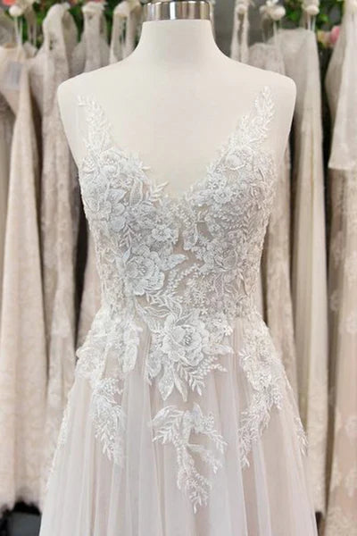 Arrival V-neck Sleeveless A line Wedding Dress