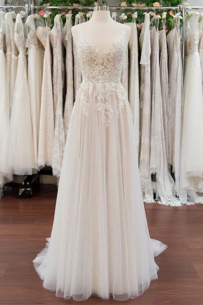 Arrival V-neck Sleeveless A line Wedding Dress