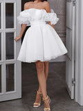 Off - Shoulder Ruffle Wedding Dress Short Ball Gown Style