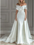Off - Shoulder Wedding Dress Mermaid Silhouette Dramatic Train
